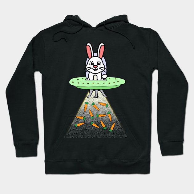 Funny white rabbit is flying a spaceship Hoodie by Pet Station